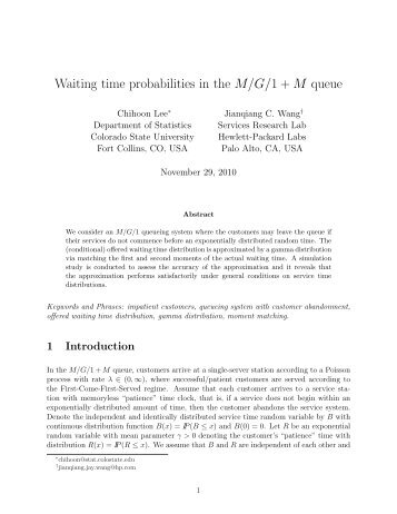 Waiting time probabilities in the M/G/1 + M queue - Statistics ...