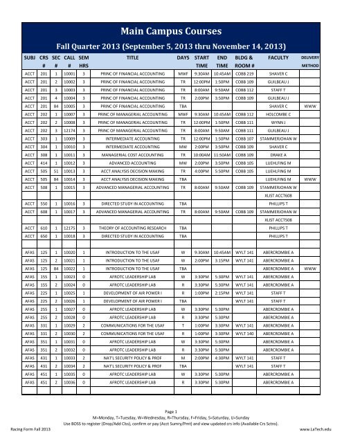 Fall 2013 Main Campus 12-week Classes - Louisiana Tech University