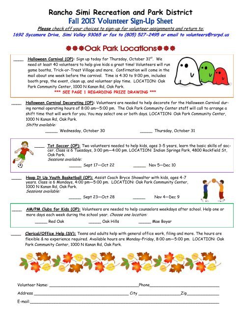 The Volunteer Scoop! - Rancho Simi Recreation and Park District