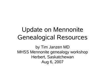 Update on Mennonite Genealogical Resources - the Mennonite ...