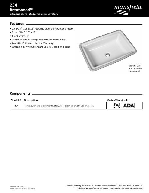 Spec Sheet (440 KB) - Mansfield