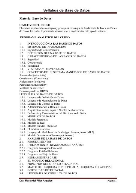 Syllabus de Base de Datos - UNAM