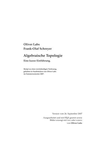Oliver Labs Frank-Olaf Schreyer Algebraische Topologie - Mathematik