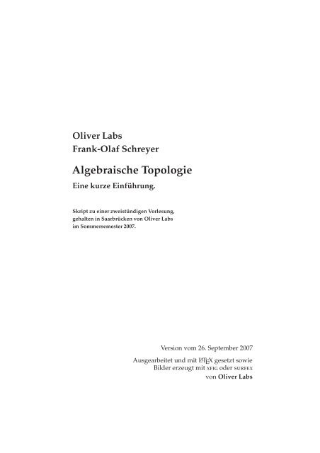 Oliver Labs Frank-Olaf Schreyer Algebraische Topologie - Mathematik