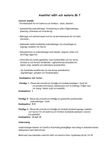 Avsnitt mÃ¥tt och materia Ã¥k 7 - Arvidsjaur