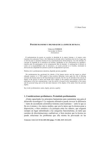 Posthumanismo y dignidad de la especia humana - Revista Contextos