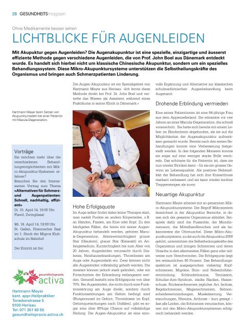 Gesundheitsmagazin St.Galler Nachrichten  Frühjahr 2014