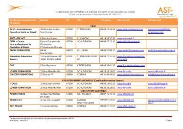 Organismes de formation en matiÃ¨re de santÃ© et de sÃ©curitÃ© au ...