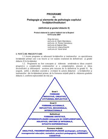 programa de pedagogie pentru specializÄrile Ã®nvÄÅ£Ätor, institutor ...