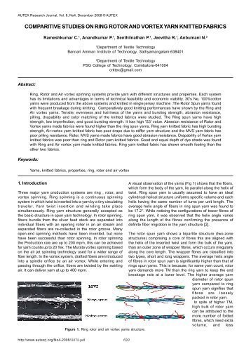 comparitive studies on ring rotor and vortex yarn knitted fabrics