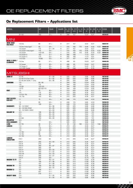 Oe Replacement Filters â Applications list - autoboom