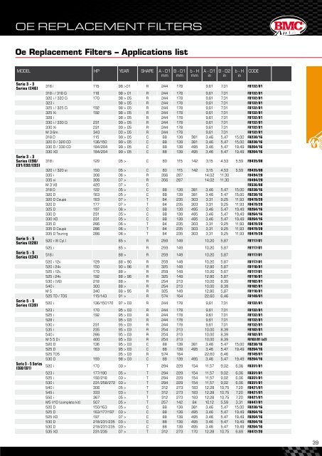 Oe Replacement Filters â Applications list - autoboom