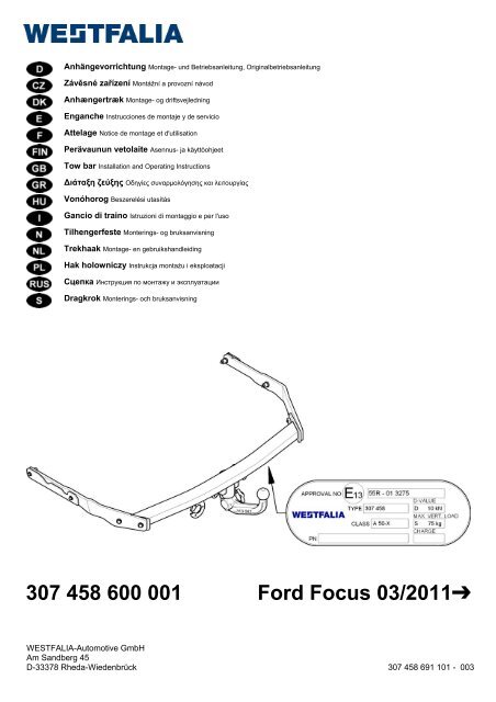 307 458 600 001 Ford Focus 03/2011 - Autoteilefrau.eu