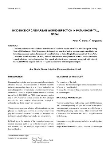 incidence of caesarean wound infection in patan hospital, nepal