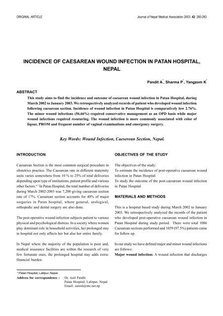incidence of caesarean wound infection in patan hospital, nepal