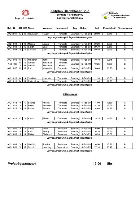 Zeitplan Querflöte Solo - Bad Wildbad