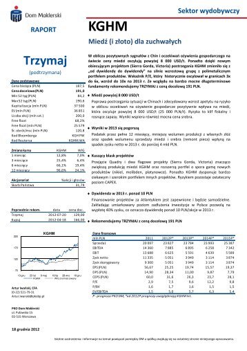 KGHM podtrzymanie rekomendacji TRZYMAJ 17 ... - PKO BP SA BDM