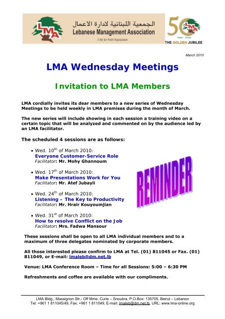 LMA Wednesday Meetings