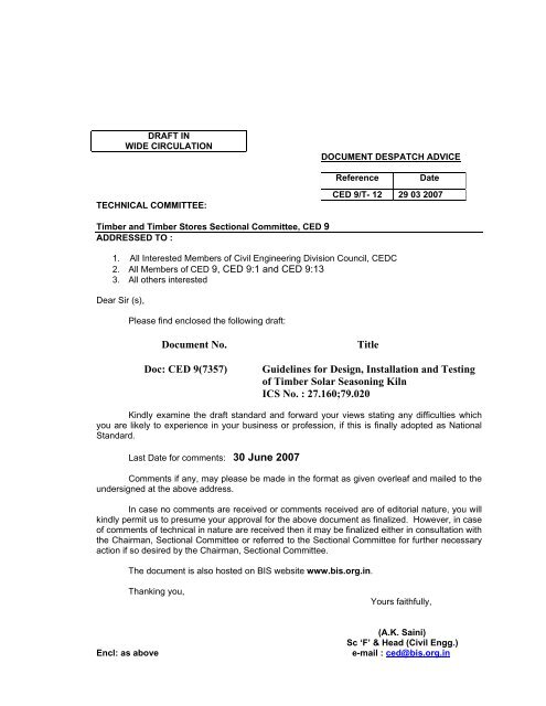 Document No. Title Doc: CED 9(7357) Guidelines for Design ... - Bis