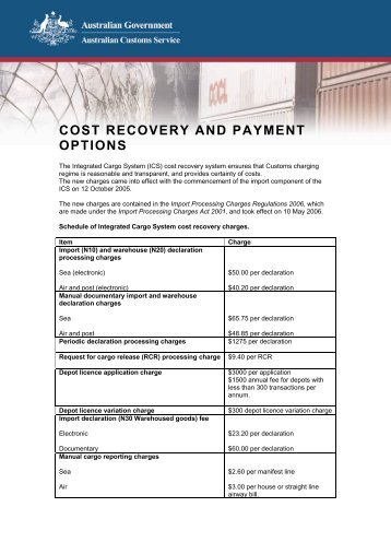 What are Customs (cost recovery) - Cargo Support