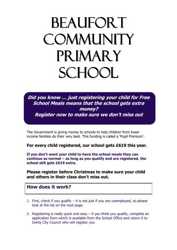 Pupil Premium Letter - Beaufort Community Primary School