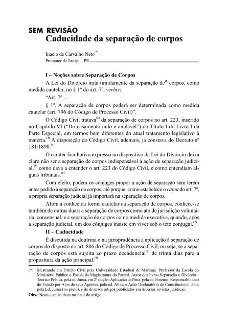 Caducidade da separação de corpos - Revista Justitia