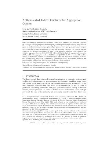 Authenticated Index Structures for Aggregation Queries - Computer ...