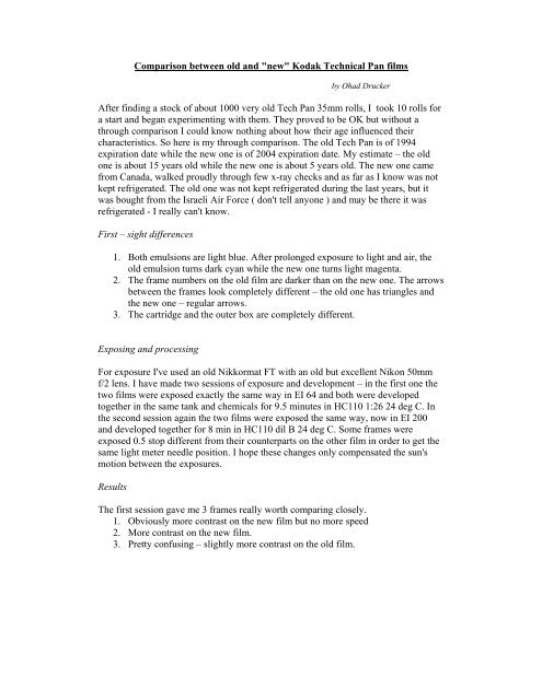 Comparison between old and "new" Kodak Technical Pan films After ...