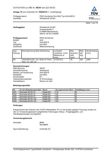 GUTACHTEN zur ABE Nr. 48230 nach Â§22 StVZO Anlage 19 zum ...