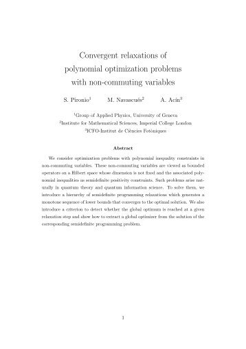 Convergent relaxations of polynomial optimization problems with ...