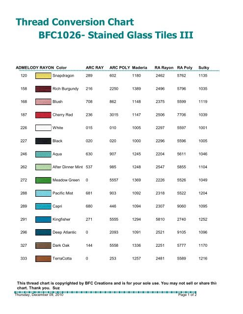 Thread Conversion Chart BFC1026- Stained Glass ... - BFC-Stash