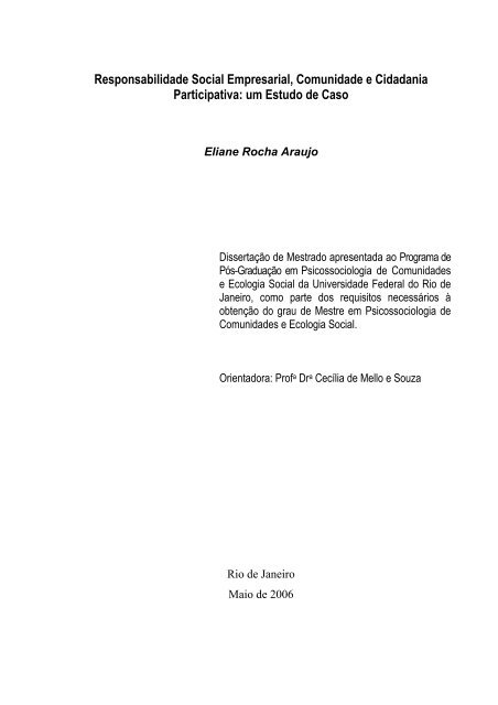 Responsabilidade Social Empresarial, Comunidade e Cidadania ...