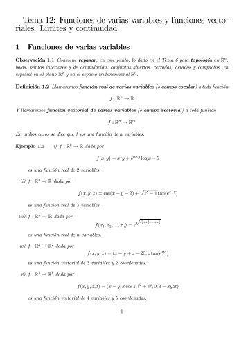 Tema 12: Funciones de varias variables y funciones vectoriales
