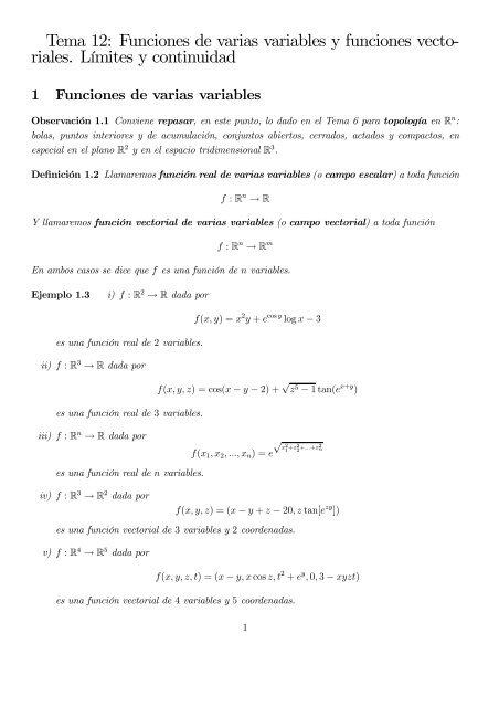 Tema 12: Funciones de varias variables y funciones vectoriales