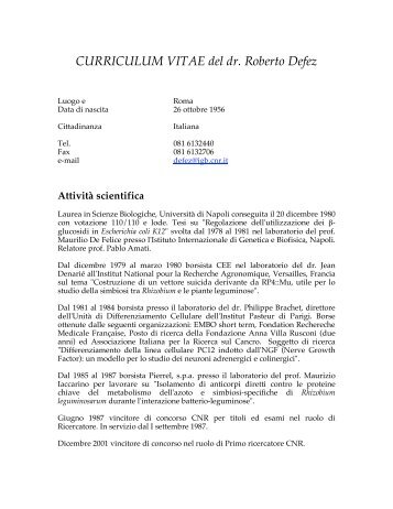 CURRICULUM VITAE del dr. Roberto Defez - Salmone.org