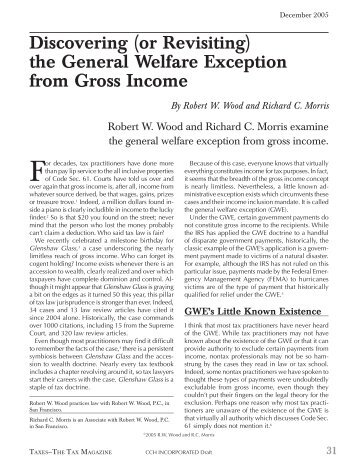 (or Revisiting) the General Welfare Exception From ... - Wood LLP