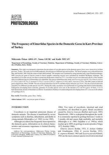 The Frequency of Eimeriidae Species in the Domestic Geese in Kars ...