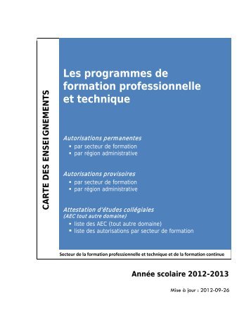 Les programmes de formation professionnelle et ... - Inforoute FPT