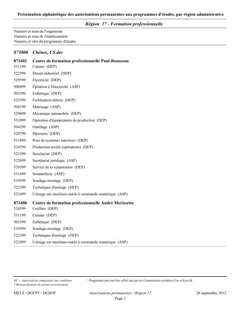 Les programmes de formation professionnelle et ... - Inforoute FPT