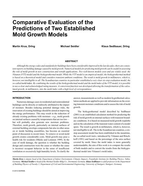 Comparative Evaluation of the Predictions of Two Established Mold ...