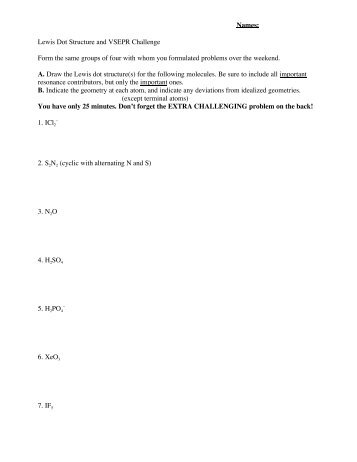 Names: Lewis Dot Structure and VSEPR Challenge Form the same ...