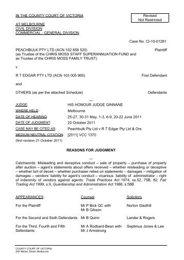 Peachbulk Pty Ltd v R T Edgar Pty Ltd & Ors - 20/10 ... - boston group