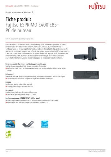 Fiche produit Fujitsu ESPRIMO E400 E85+ PC de bureau
