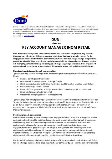 DUNI KEY ACCOUNT MANAGER INOM RETAIL