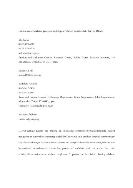 Estimation of landslide processes and slope evolution from LiDAR ...