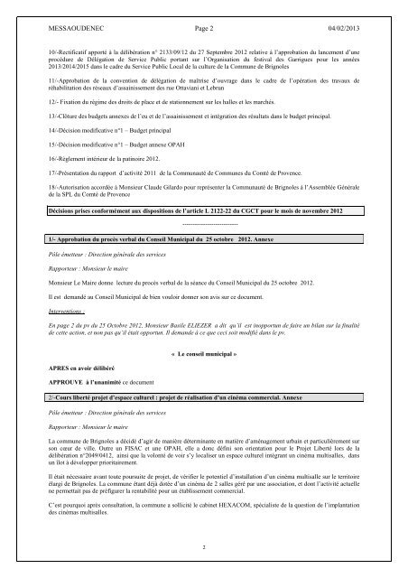 ProcÃ¨s verbal du Conseil Municipal - Ville de Brignoles