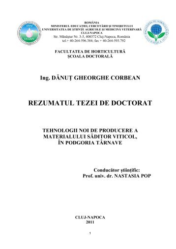 REZUMATUL TEZEI DE DOCTORAT - USAMV Cluj-Napoca