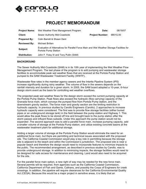 PROJECT MEMORANDUM - Sewer Authority Mid-Coastside