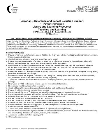 Librarian – Reference and School Selection Support Library and ...