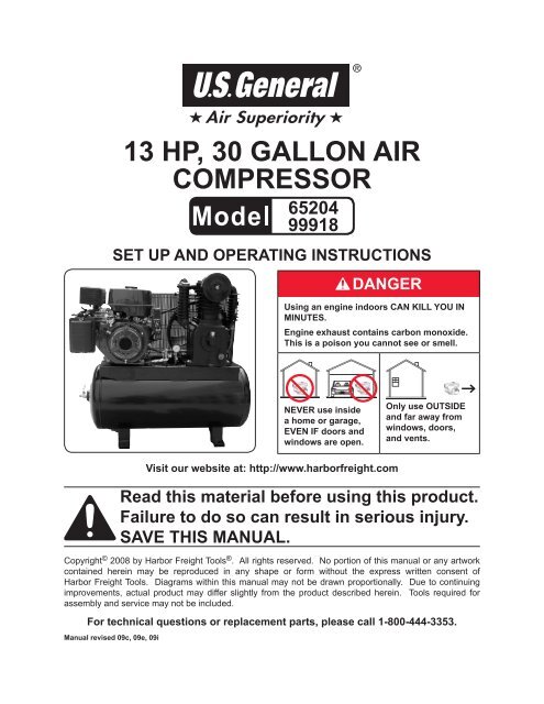 13 HP, 30 GallON air cOmPressOr - Harbor Freight Tools